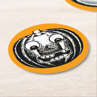 Scary Jack-o-Lantern Round Paper Coaster