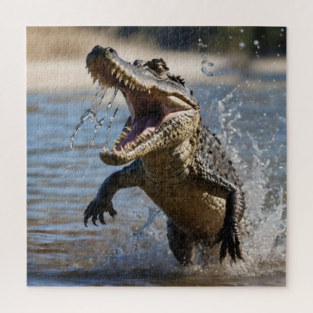 Scary Jaws: Australian Crocodile Leaping Jigsaw Puzzle (Vertical)