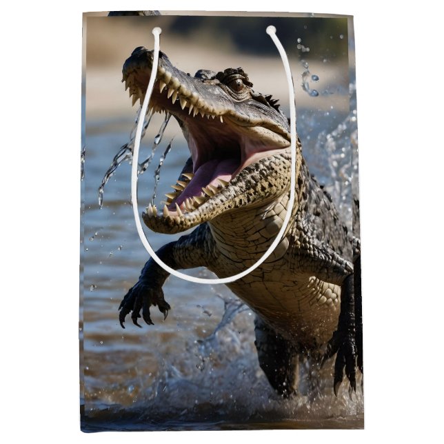 Scary Jaws: Australian Crocodile Leaping Medium Gift Bag (Front)