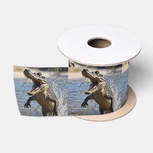 Scary Jaws: Australian Crocodile Leaping Satin Ribbon