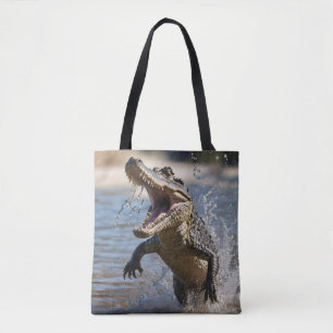 Scary Jaws: Australian Crocodile Leaping Tote Bag