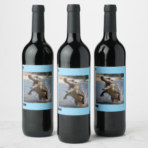 Scary Jaws: Australian Crocodile Leaping Wine Label