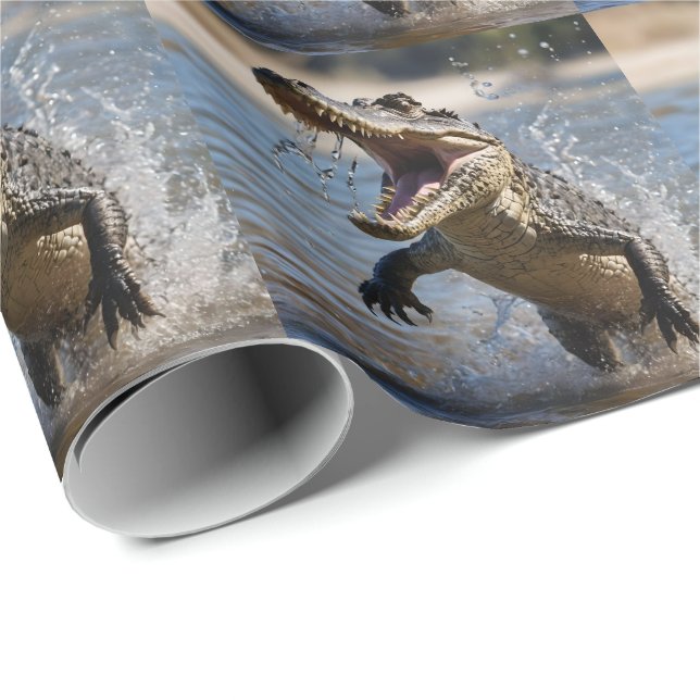 Scary Jaws: Australian Crocodile Leaping Wrapping Paper (Roll Corner)