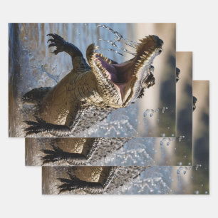 Scary Jaws: Australian Crocodile Leaping Wrapping Paper Sheet