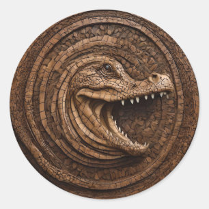 Scary Jaws: Australian Crocodile Wood Print, Classic Round Sticker