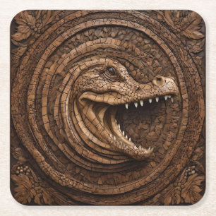 Scary Jaws: Australian Crocodile Wood Print, Square Paper Coaster
