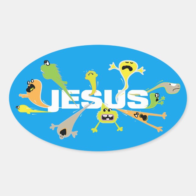 Scary Jesus Oval Sticker (Front)