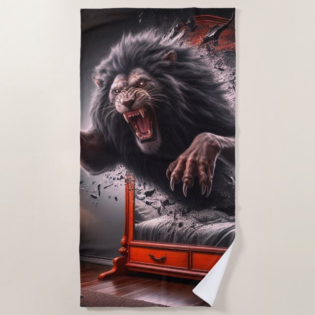 Scary Lion Beach Towel (Front)