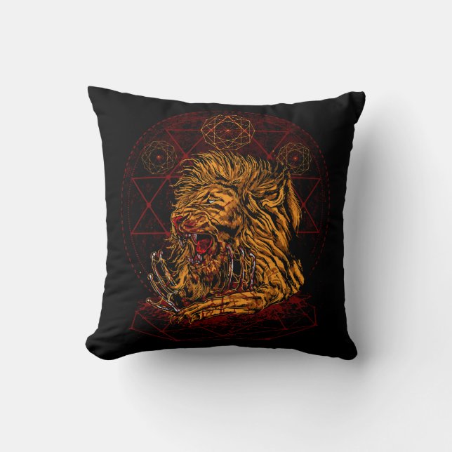 Scary Lion Horror Drawing Cushion (Front)