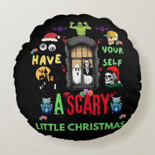 Scary Little Christmas Horror Holiday Design Round Cushion