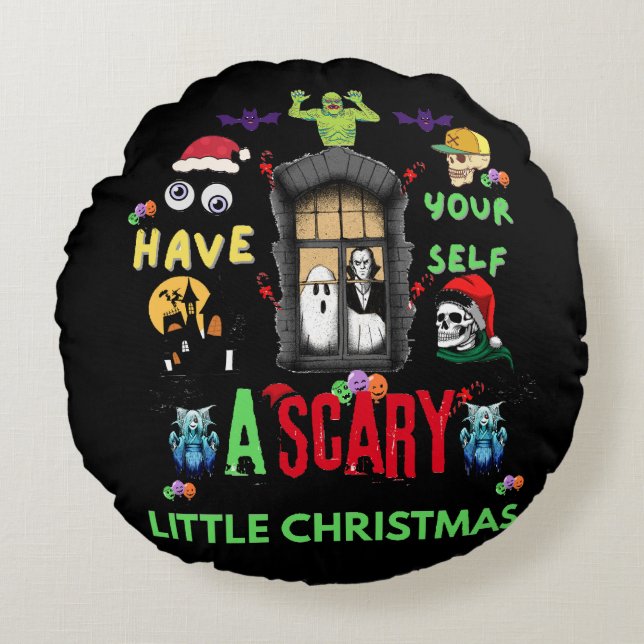 Scary Little Christmas Horror Holiday Design   Round Cushion (Front)