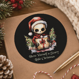 Scary Little Christmas Skeleton Creepmas Classic Round Sticker