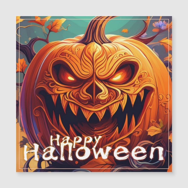 Scary Looking Orange Pumpkin with Face, Halloween (Front)
