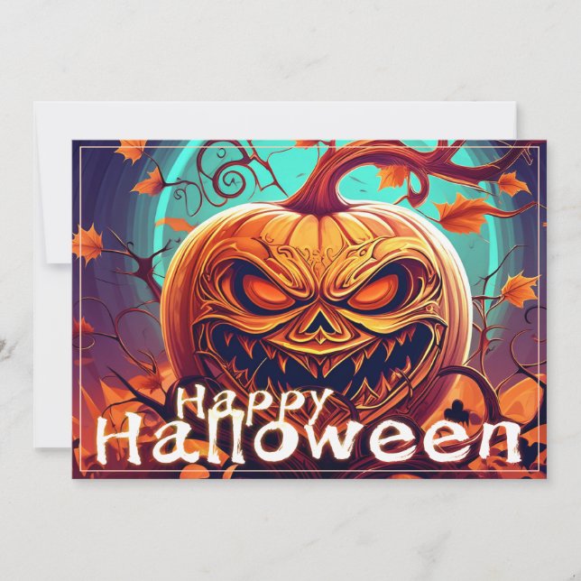Scary Looking Orange Pumpkin with Face, Halloween (Front)