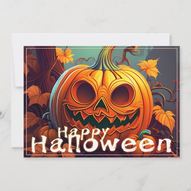 Scary Looking Orange Pumpkin with Face, Halloween (Front)