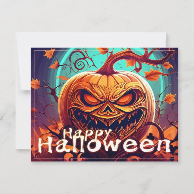 Scary Looking Orange Pumpkin with Face, Halloween (Front)