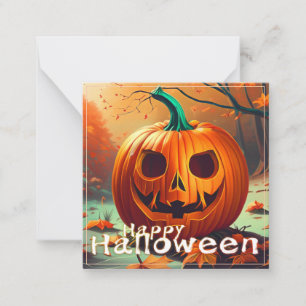 Scary Looking Orange Pumpkin with Face, Halloween Card