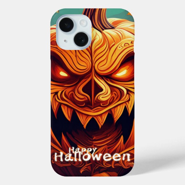 Scary Looking Orange Pumpkin with Face, Halloween Case-Mate iPhone Case (Back)