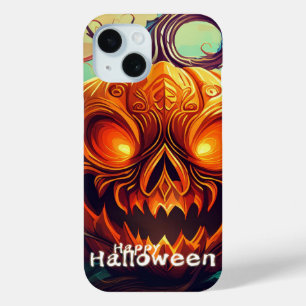 Scary Looking Orange Pumpkin with Face, Halloween  iPhone 15 Case