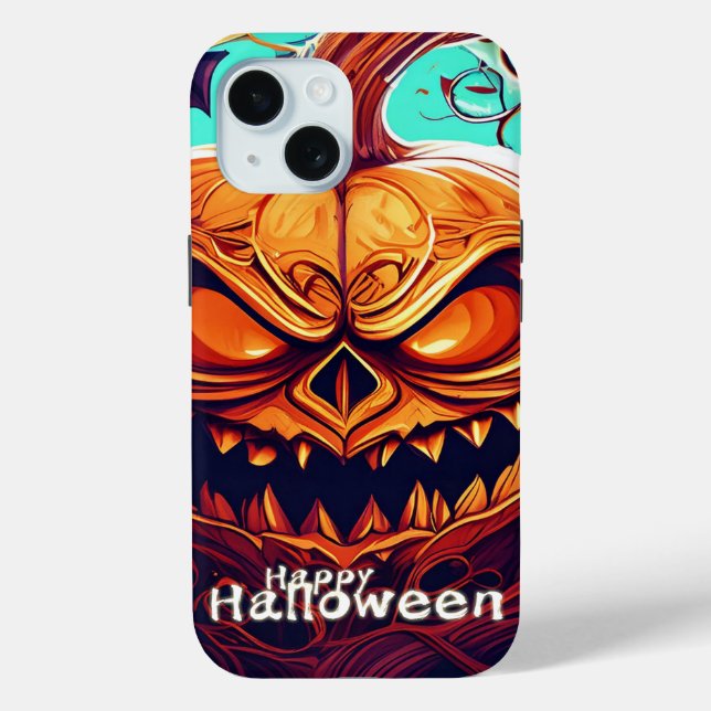 Scary Looking Orange Pumpkin with Face, Halloween Case-Mate iPhone Case (Back)