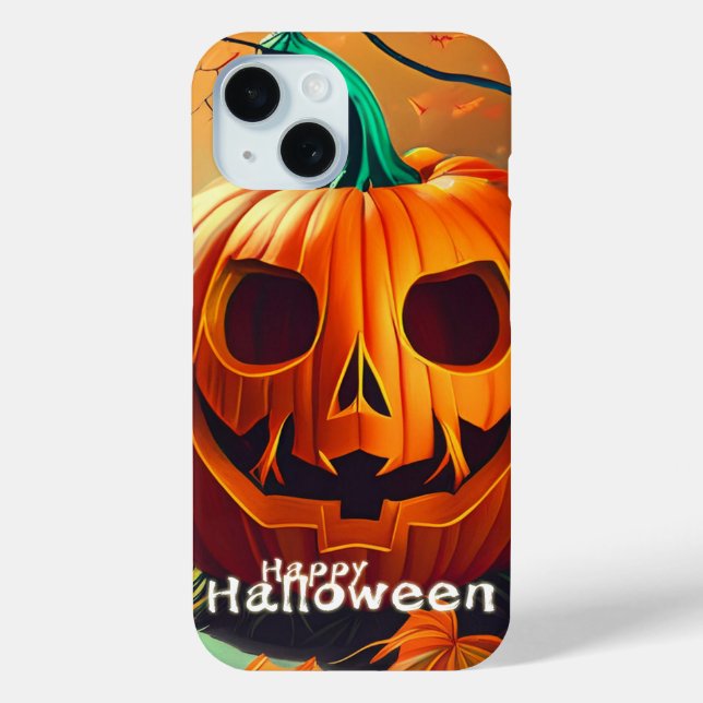 Scary Looking Orange Pumpkin with Face, Halloween Case-Mate iPhone Case (Back)