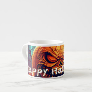 Scary Looking Orange Pumpkin with Face, Halloween  Espresso Cup