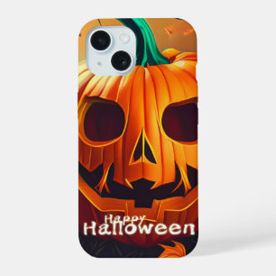 Scary Looking Orange Pumpkin with Face, Halloween iPhone 15 Case