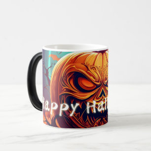 Scary Looking Orange Pumpkin with Face, Halloween  Magic Mug