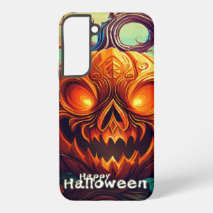 Scary Looking Orange Pumpkin with Face, Halloween Samsung Galaxy Case