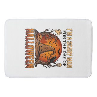 Scary Man Halloween Witch Hat Blood Moon Pumpkin_1 Bath Mat