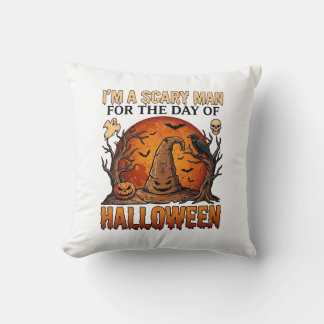 Scary Man Halloween Witch Hat Blood Moon Pumpkin_1 Cushion