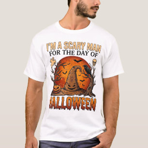Scary Man Halloween Witch Hat Blood Moon Pumpkin_1 T-Shirt
