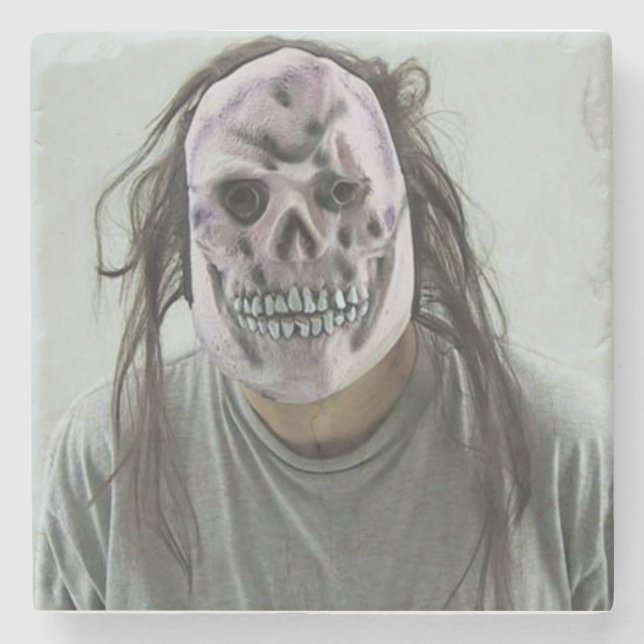 Scary Mask Stone Coaster (Front)