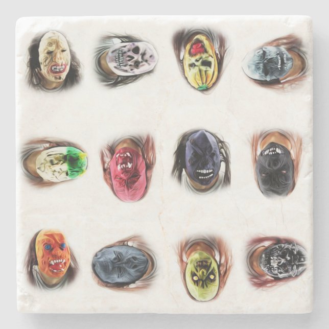 Scary Masks FUN Stone Coaster (Front)