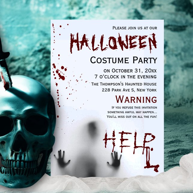 Scary Modern Bloody Halloween Costume Party White Invitation (Creator Uploaded)