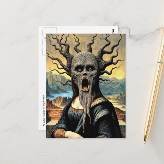 Scary Mona Lisa Horror Postcard (Front/Back In Situ)