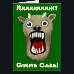 Scary Monster - Gimme Cake<br><div class="desc">A greetings card with a scary monster motif,   and the caption "Rrrrrrrrh!!! Gimme Cake!" hand drawn and painted in digital oil paint. Captioned with Zazzle text. An unusual and original design which is fun in itself or can be further customised.</div>