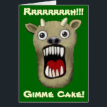 Scary Monster - Gimme Cake<br><div class="desc">A greetings card with a scary monster motif,   and the caption "Rrrrrrrrh!!! Gimme Cake!" hand drawn and painted in digital oil paint. Captioned with Zazzle text. An unusual and original design which is fun in itself or can be further customised.</div>
