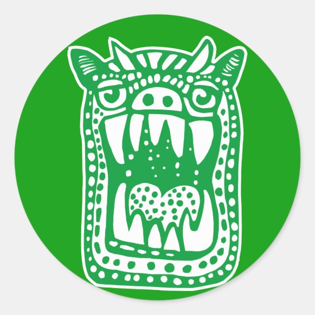 Scary Monster - Green Classic Round Sticker (Front)