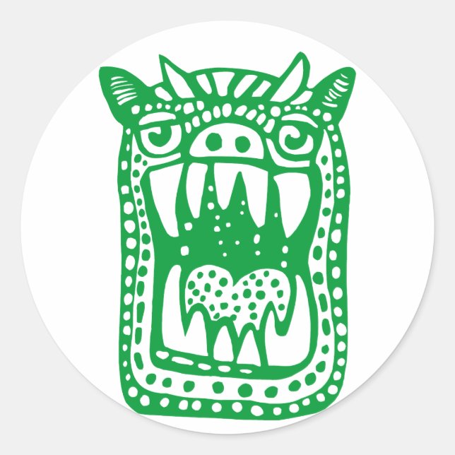 Scary Monster - Green Classic Round Sticker (Front)