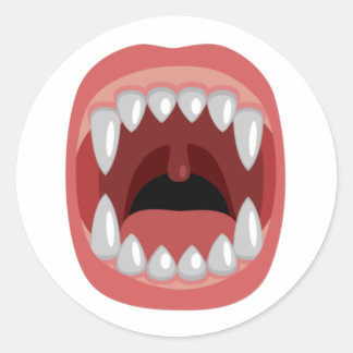 Scary mouth with fangs. classic round sticker