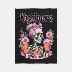 Scary Night Before Coffee Halloween Flower Skeleto Fleece Blanket