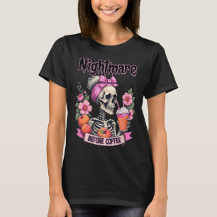 Scary Night Before Coffee Halloween Flower Skeleto T-Shirt