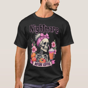 Scary Night Before Coffee Halloween Flower Skeleto T-Shirt