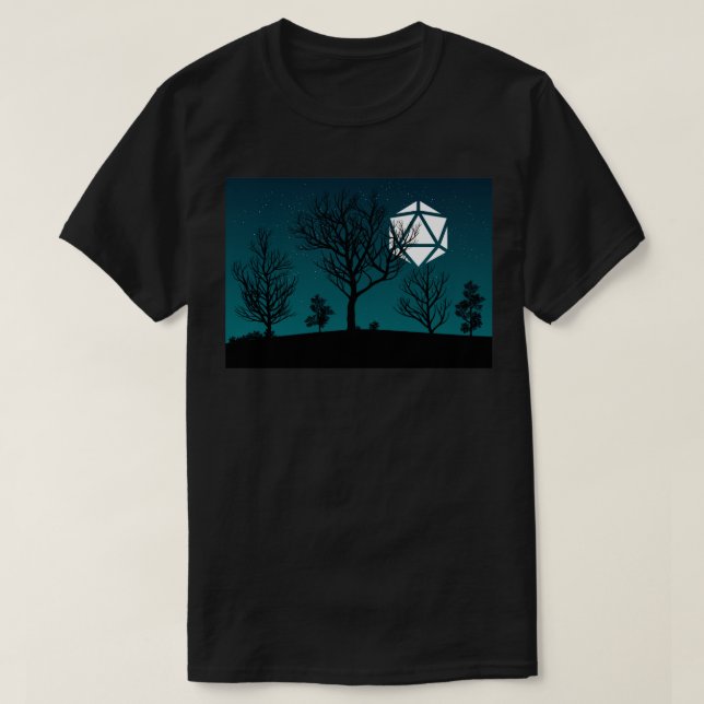 Scary Night Dead Trees D20 Dice Moon Tabletop RPG  T-Shirt (Design Front)