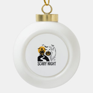 Scary Night Halloween Haunted House Ghost Design_1 Ceramic Ball Christmas Ornament