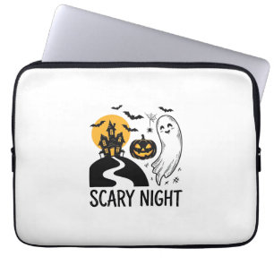 Scary Night Halloween Haunted House Ghost Design_1 Laptop Sleeve