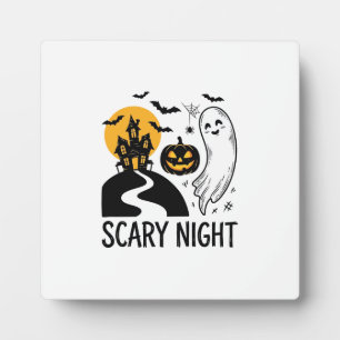 Scary Night Halloween Haunted House Ghost Design_1 Plaque