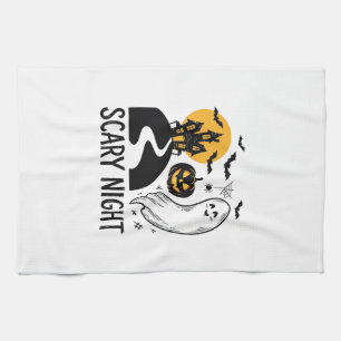 Scary Night Halloween Haunted House Ghost Design_1 Tea Towel