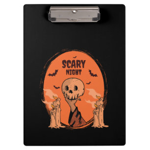 Scary Night Halloween Skull & Bat Design Clipboard
